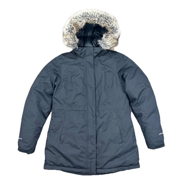 Eddie Bauer Weatheredge Down Jacket Womens Medium Black Zip Parka Coat W/ Hood - Picture 1 of 11